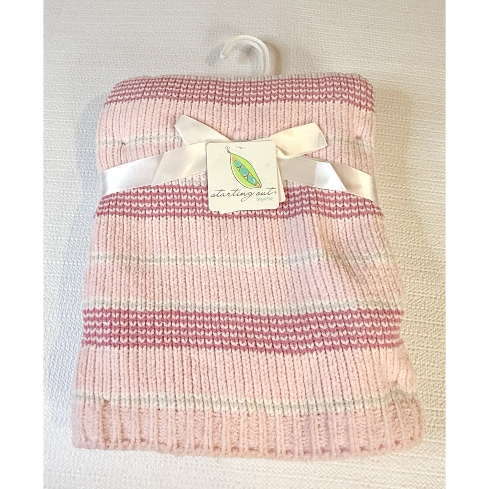 Starting Out Layette Baby Blanket Pink Chenille Stripe Security Lovey NWT Cozy